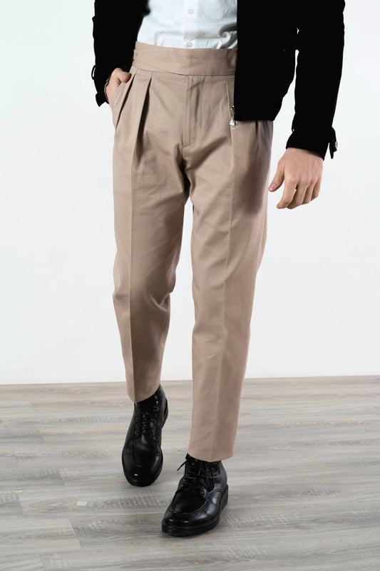 Pantalon tailleur pour homme en coton quatre saisons beige, coupe Gurkha, style vintage, fabriqué en Italie