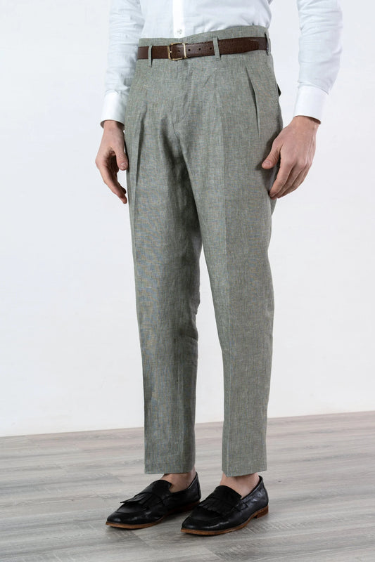 Spring Summer green linen trousers