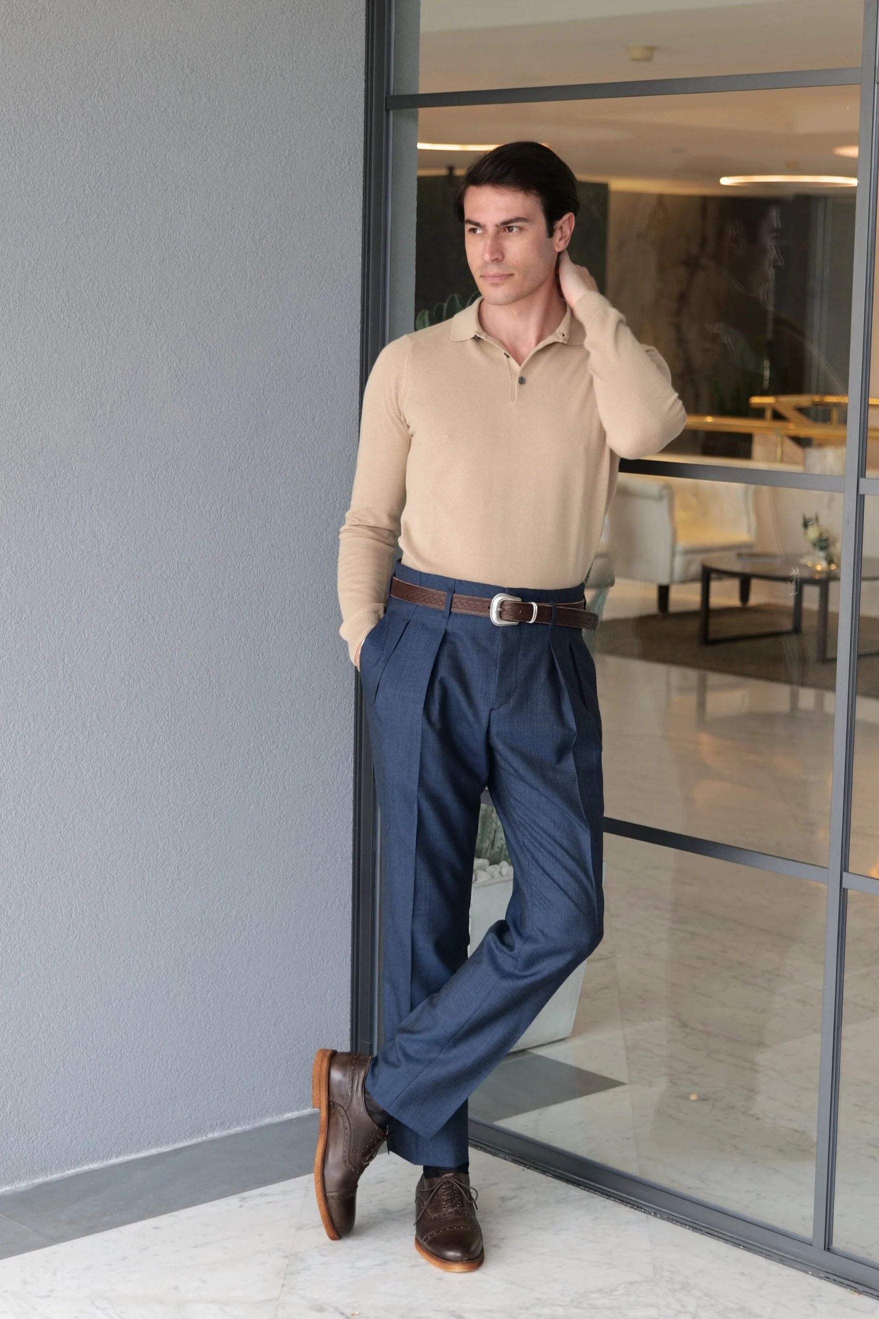 Pantalon en laine bleu quatre saisons