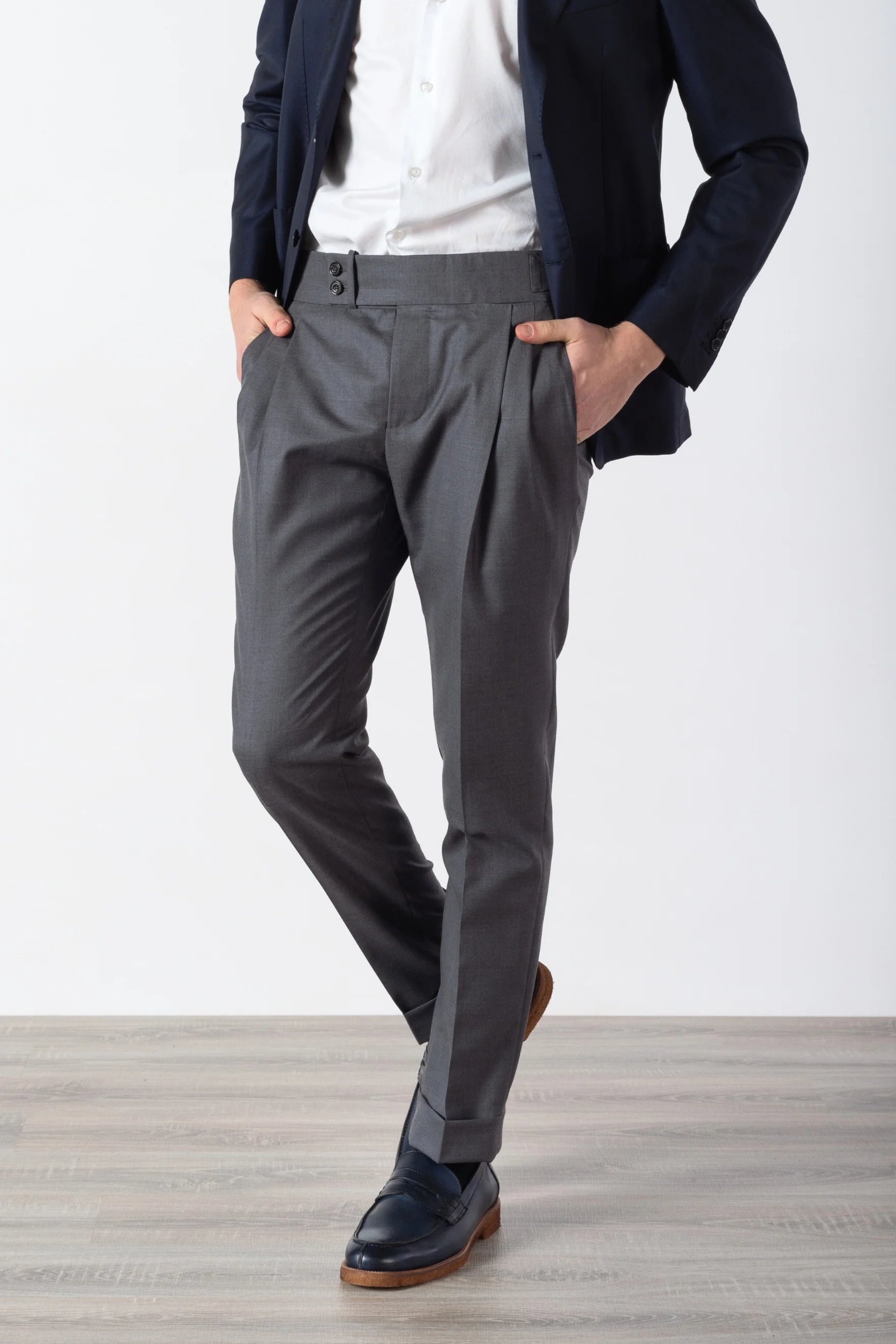 Pantalon en laine 130's gris moyen quatre saisons