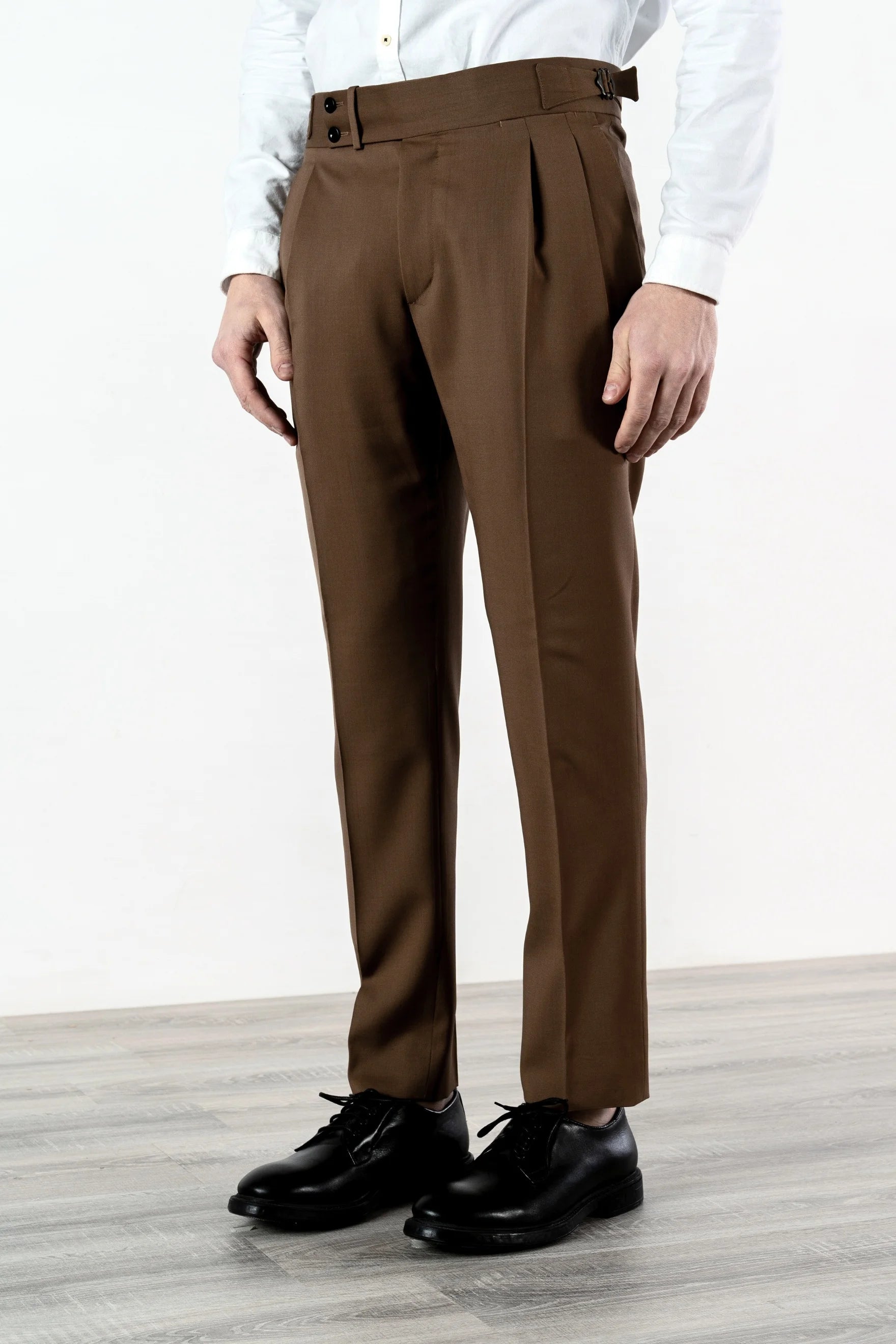 Pantalon en laine marron 130's quatre saisons - Main Image