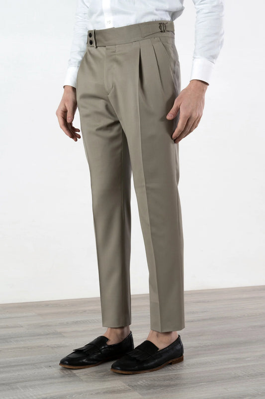 Pantaloni in lana 130's beige quattro stagioni