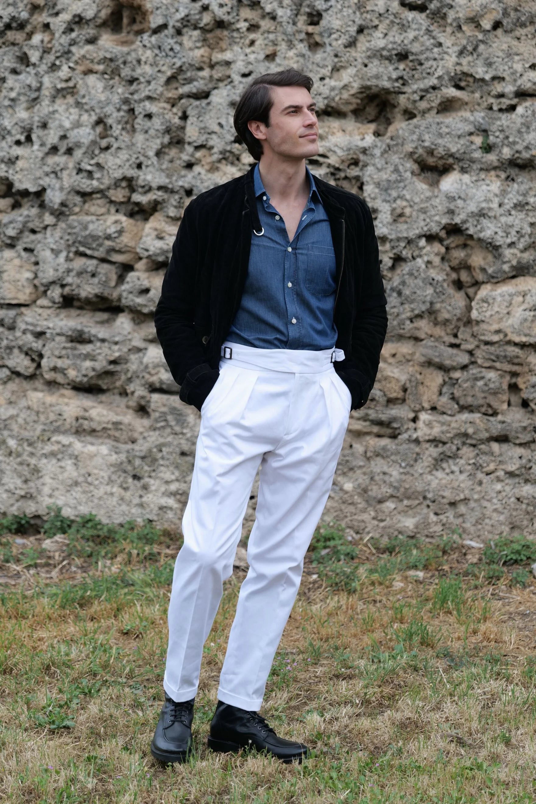 Stile Vintage Uomo Cotone Gamba Dritta Pantaloni Vita Alta Slim Fit Casual Stile Vintage Uomo Cotone Gamba Dritta Pantaloni Vita Alta Slim Fit Casual