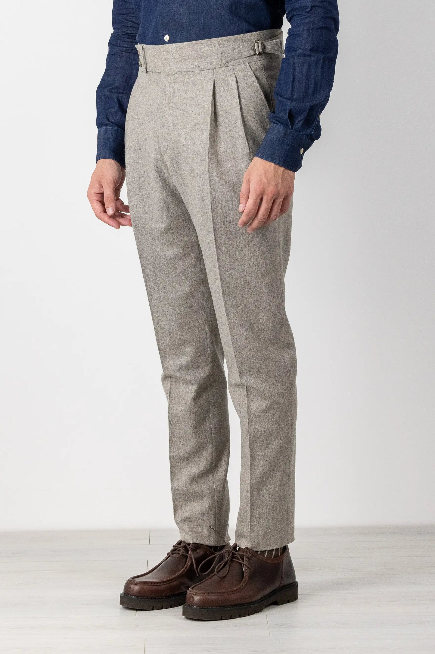 Pantalon en flanelle de laine beige 130’s automne hiver