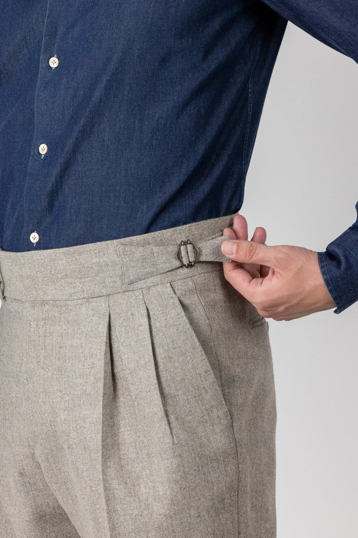 Pantalon en flanelle de laine beige 130’s automne hiver