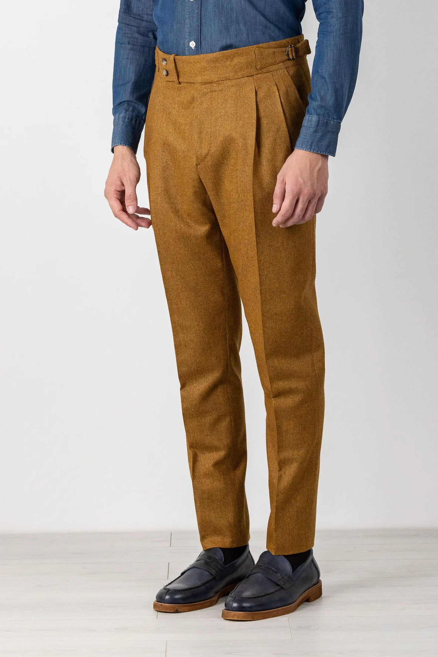 Pantaloni in flanella di lana 130’s marrone autunno inverno