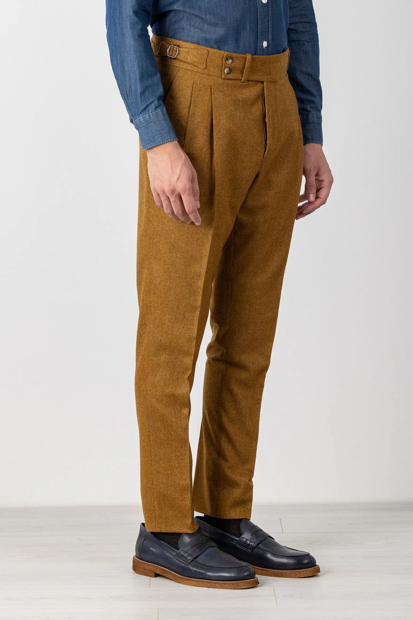 Pantaloni in flanella di lana 130’s marrone autunno inverno