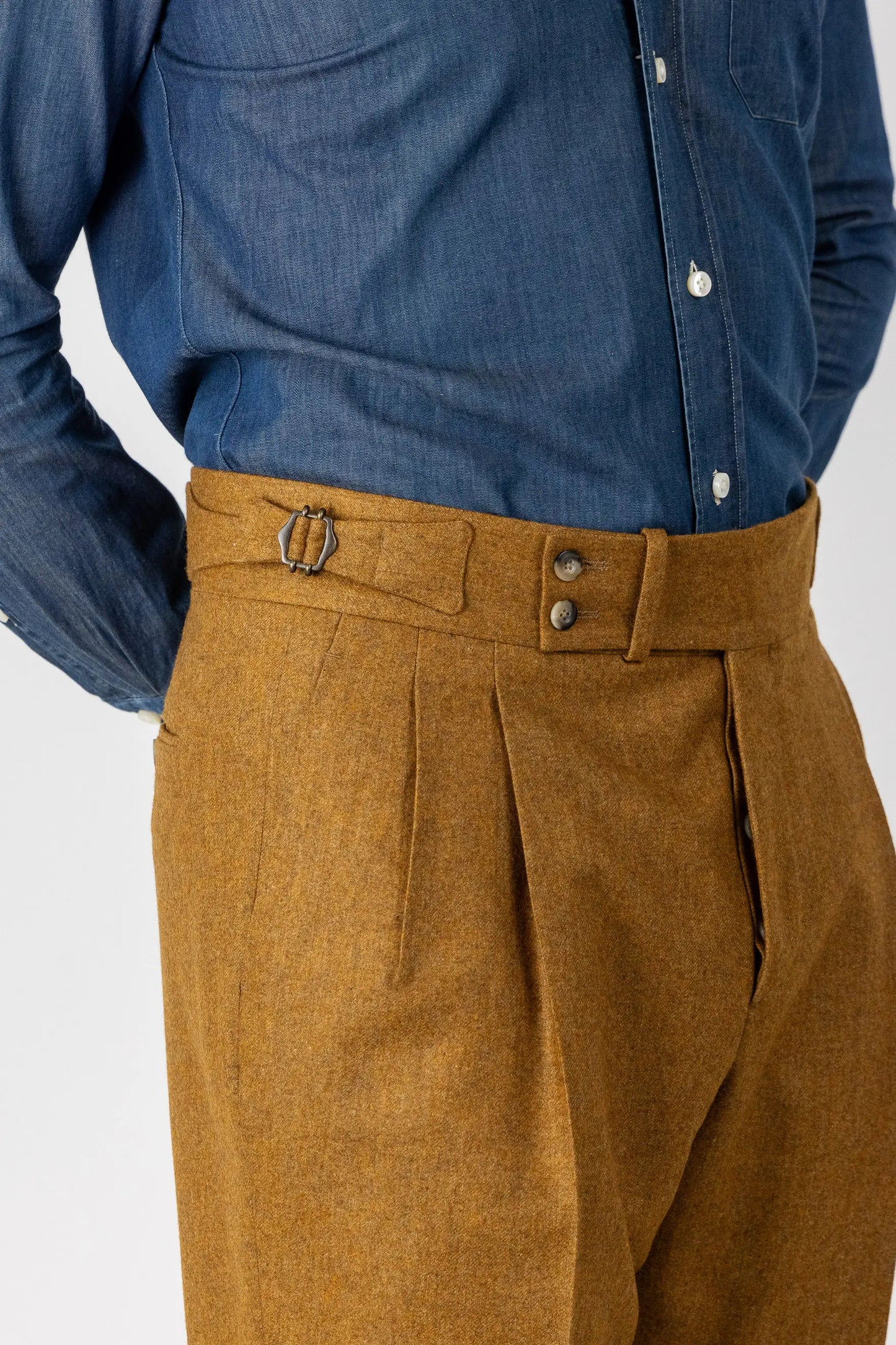 Pantaloni in flanella di lana 130’s marrone autunno inverno