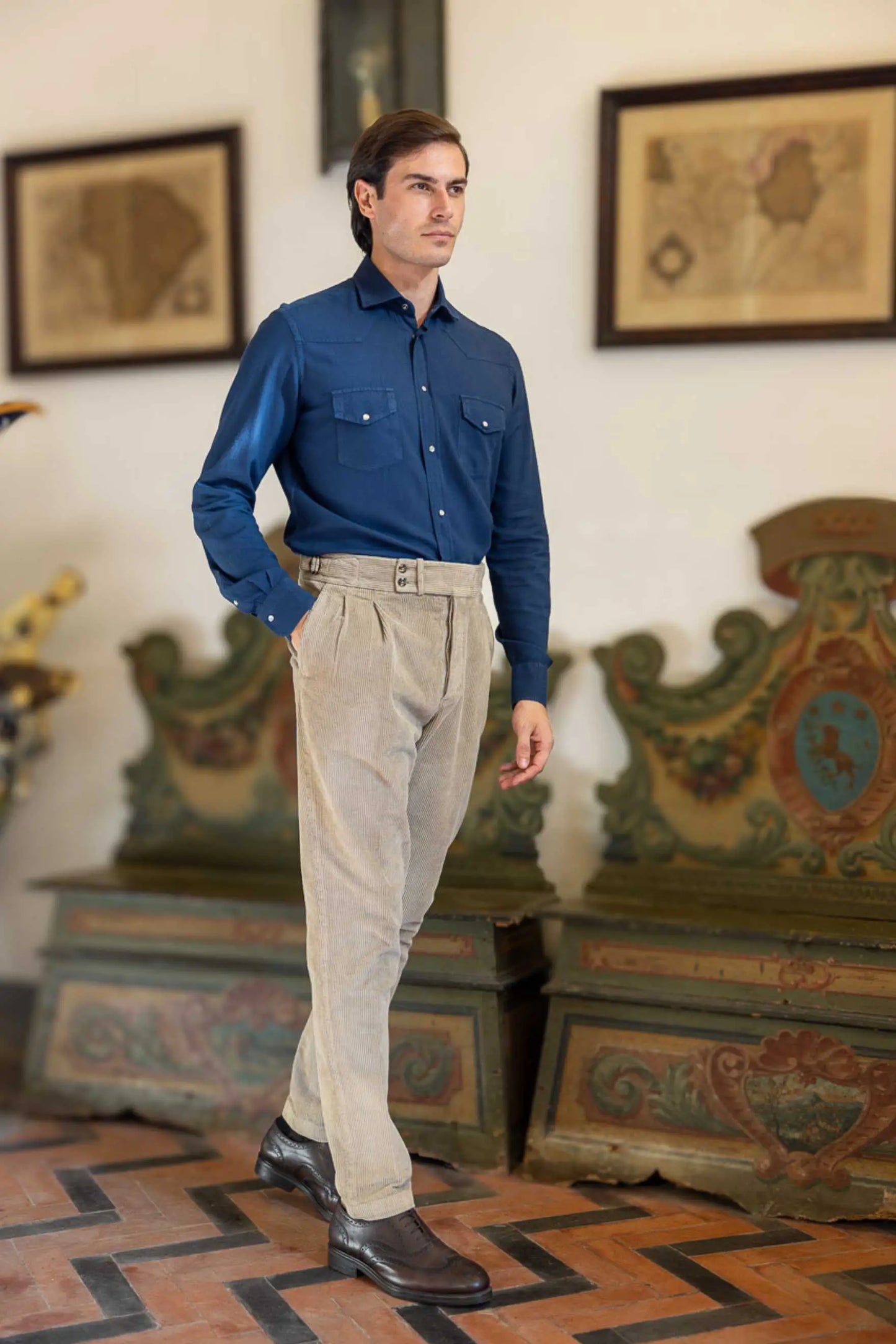 Blue Cotton and Viscose Shirt Autumn/Winter