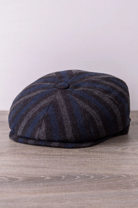 8-Panel Cap in Blue/Grey - Striped Wool, Fall Winter
