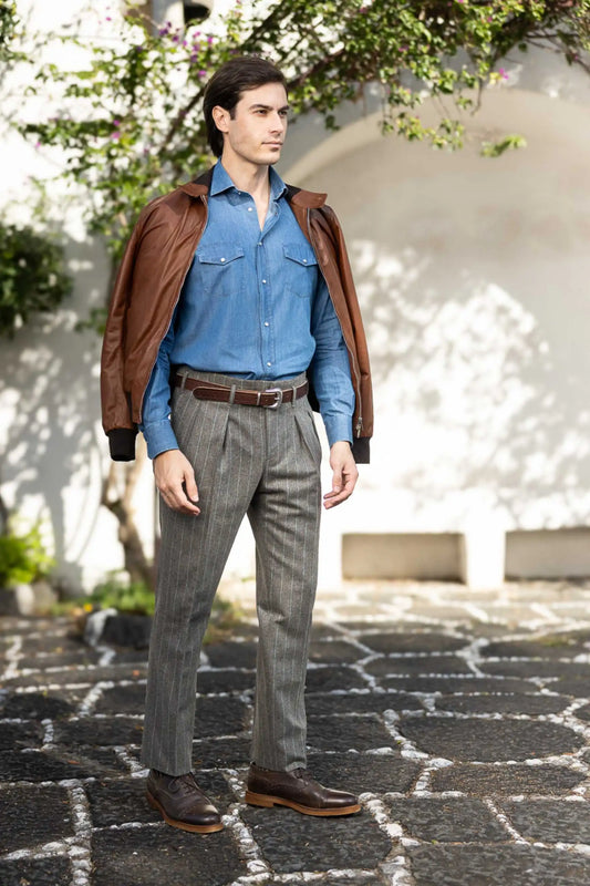 Autumn winter brown 130’s wool flannel trousers