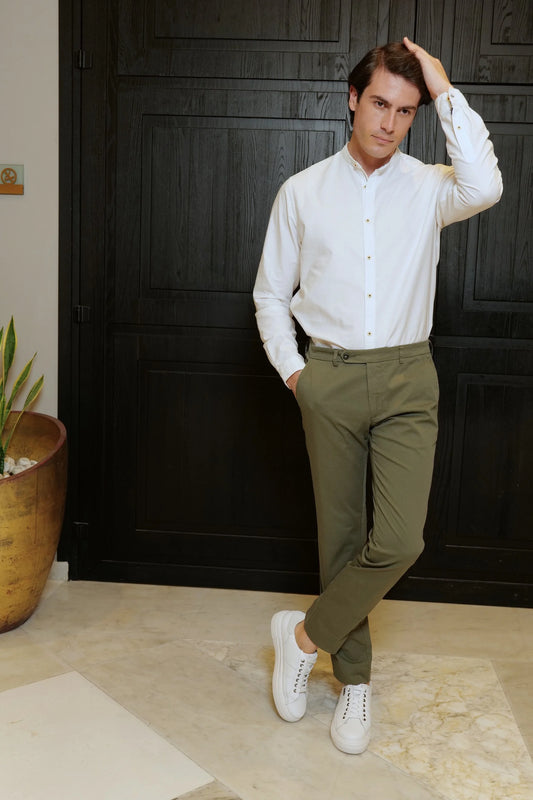 Spring summer green cotton chino trousers