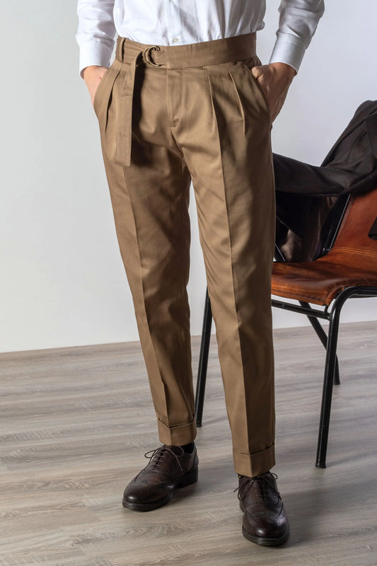 Pantaloni in cotone beige scuro quattro stagioni