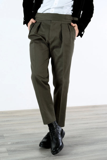 Trousers in four-season green cotton