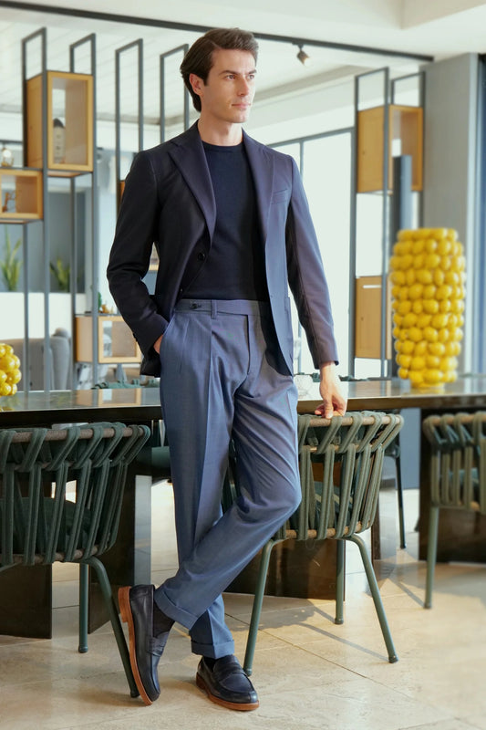 Spring summer blue wool trousers