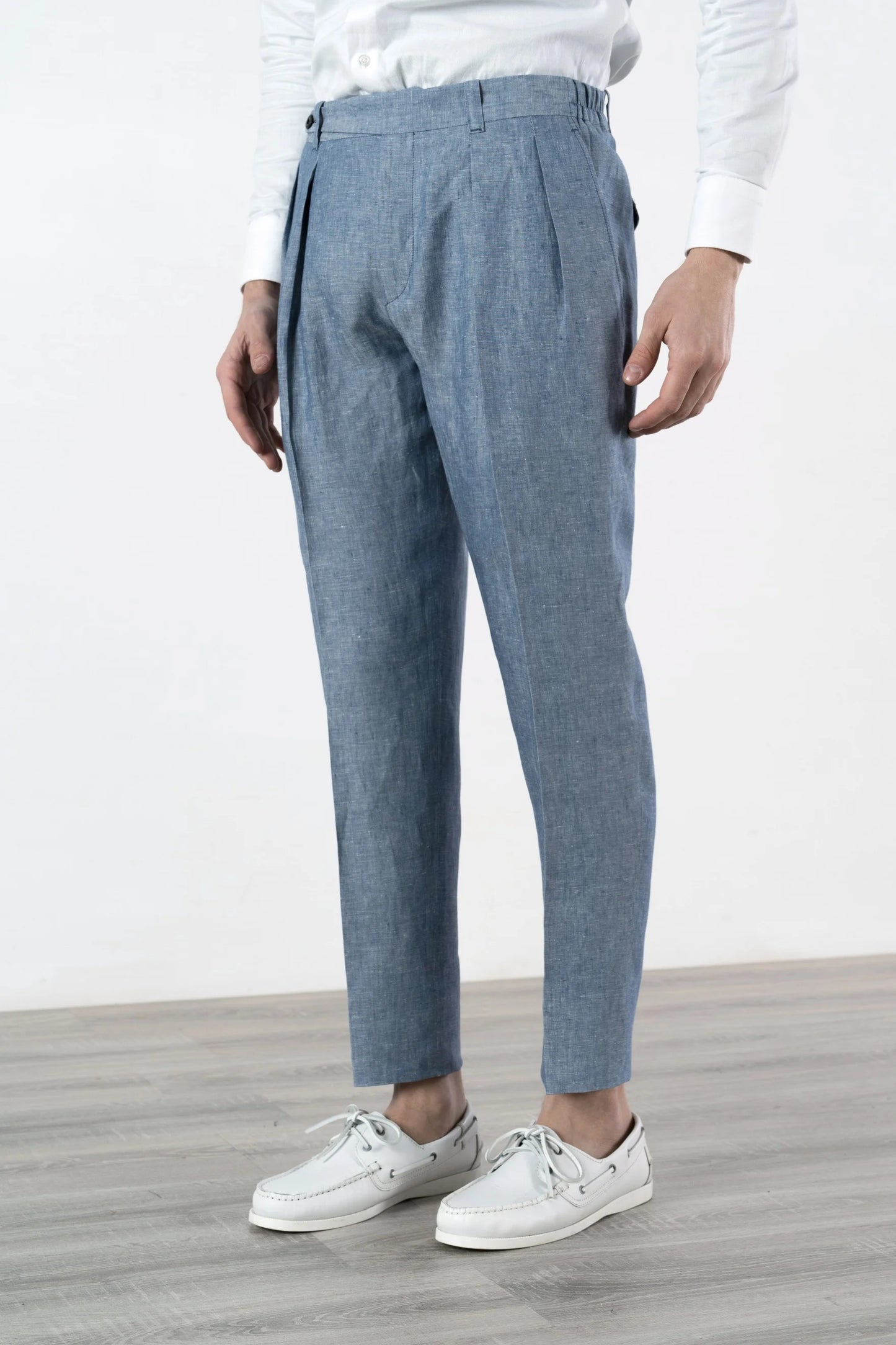 Spring summer azure linen trousers