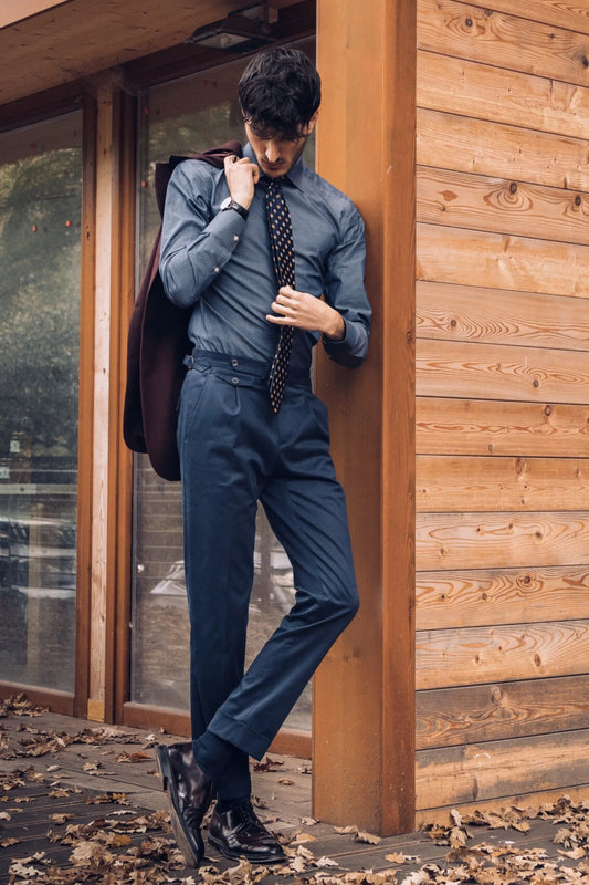 Four seasons navy blue cotton trousers