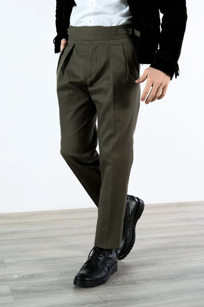 Trousers in four-season green cotton