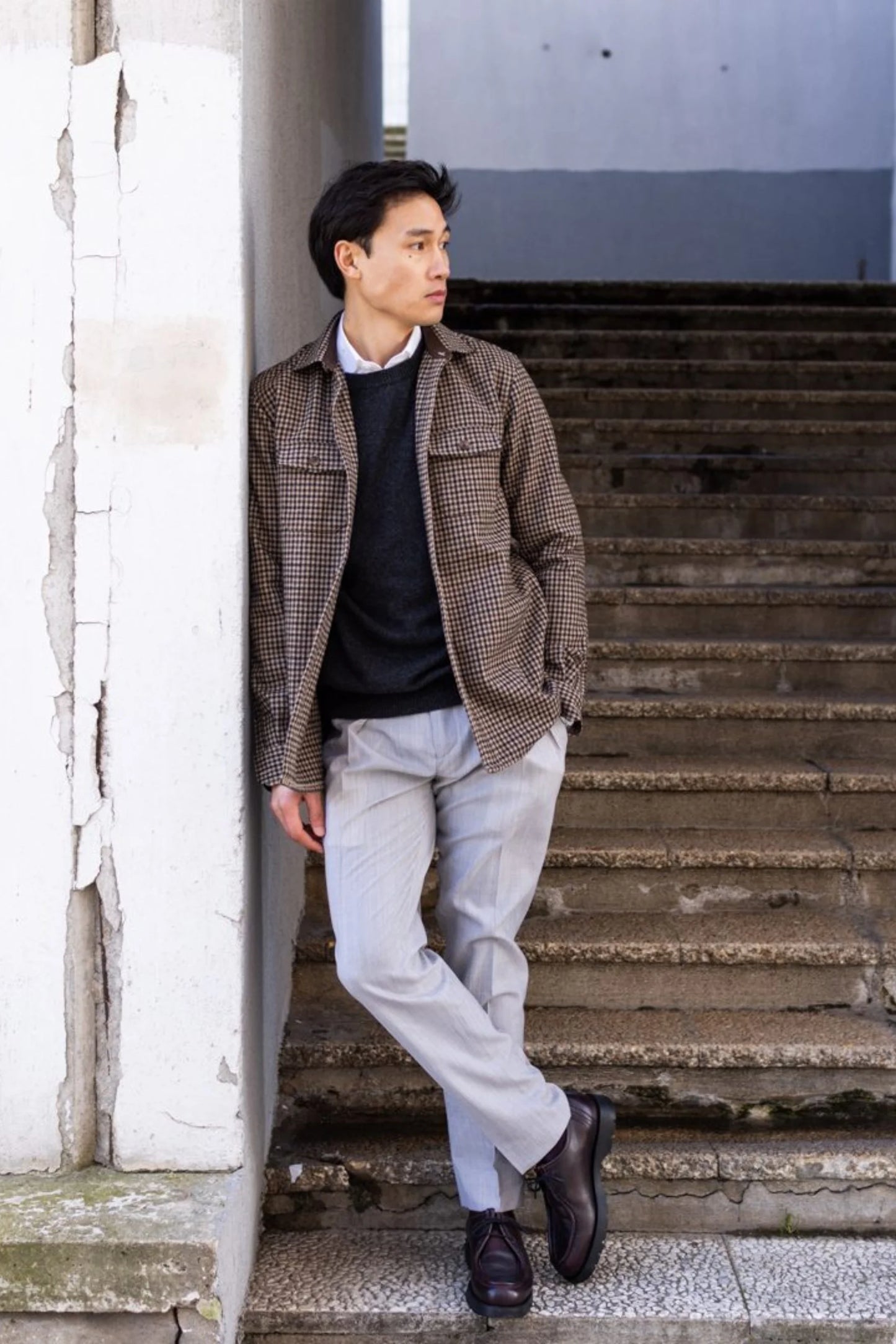 Spring summer light gray wool trousers