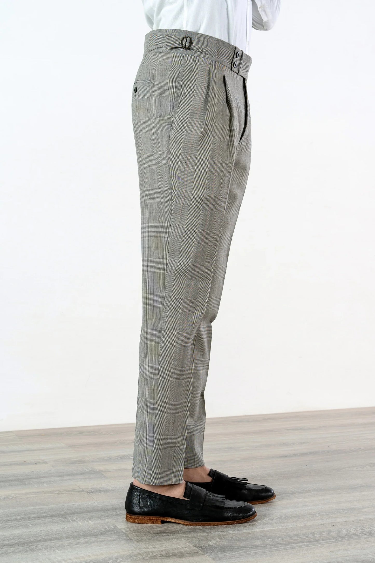 Spring summer gray checked wool trousers