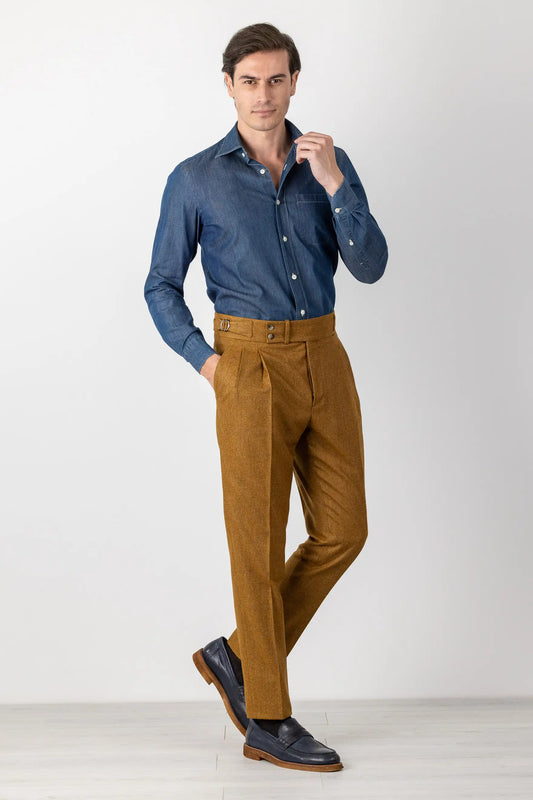 Pantaloni in flanella di lana 130’s marrone autunno inverno