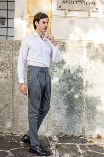 Pantaloni chino tinto lana 120’s grigio quattro stagioni