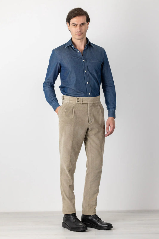 Autumn winter beige chino cotton velvet trousers