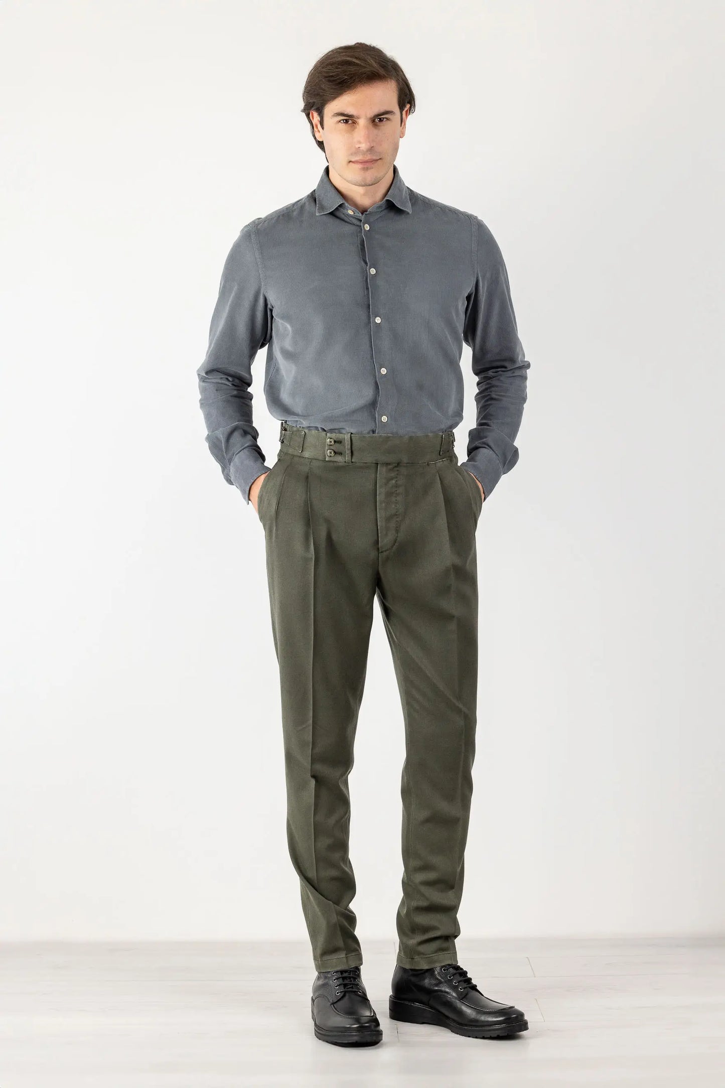 Pantaloni chino tinto lana 120’s verde quattro stagioni