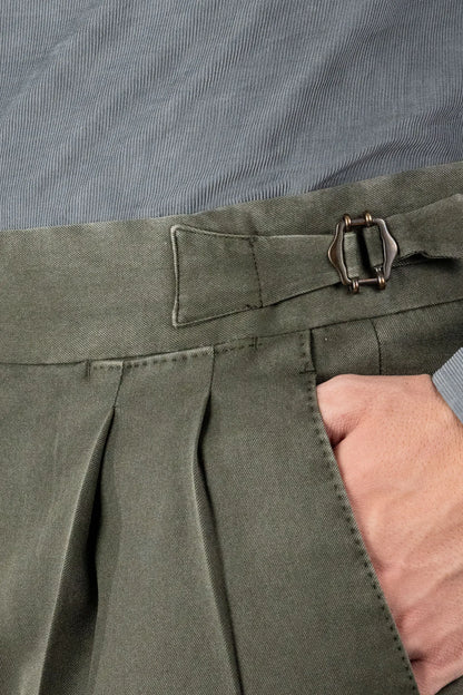 Pantaloni chino tinto lana 120’s verde quattro stagioni