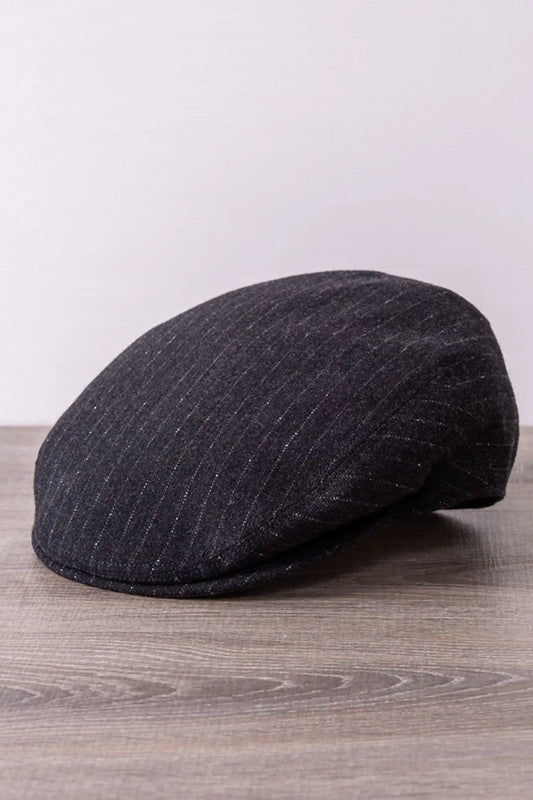 Dark Grey Striped Flat Cap - Wool, Fall Winter