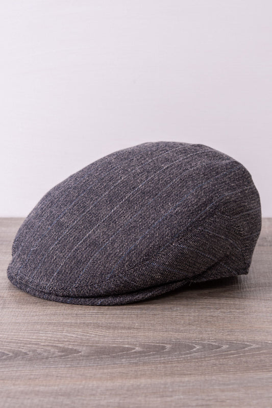 Herringbone Gray Flat Cap - Wool, Autumn Winter