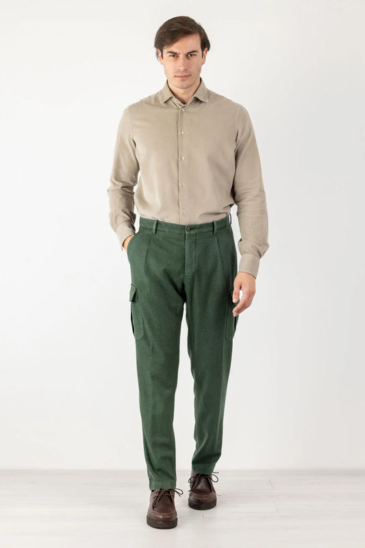 Pantaloni chino in flanella tinto lana verde fall winter