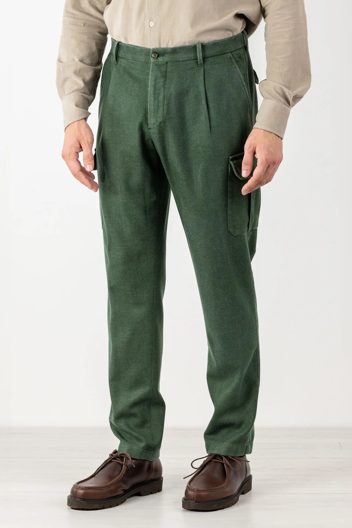 Pantaloni chino in flanella tinto lana verde fall winter