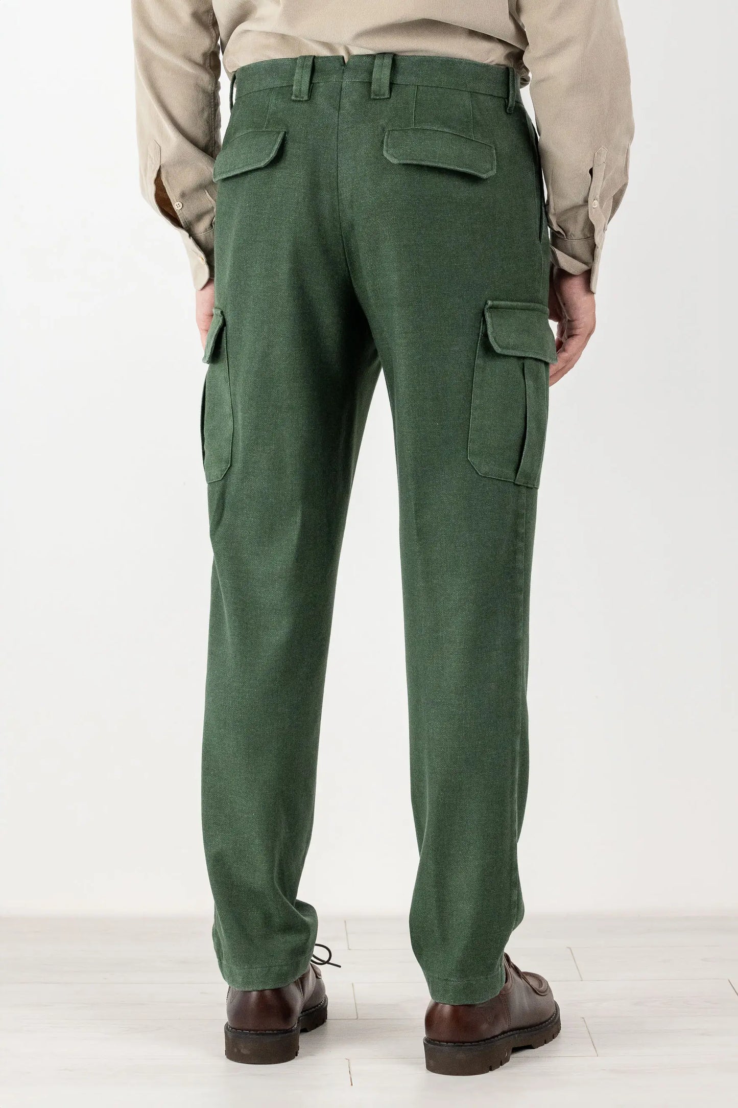 Pantaloni chino in flanella tinto lana verde fall winter