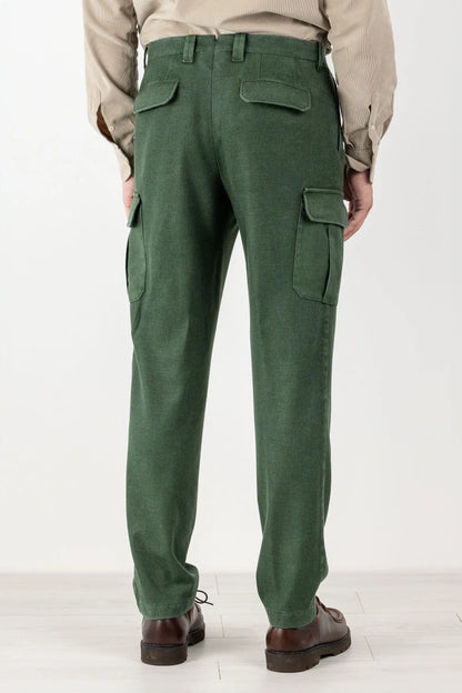 Green wool-dyed flannel chino pants fall winter