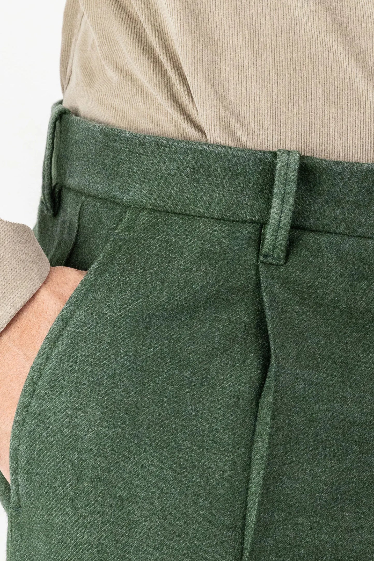 Pantaloni chino in flanella tinto lana verde fall winter