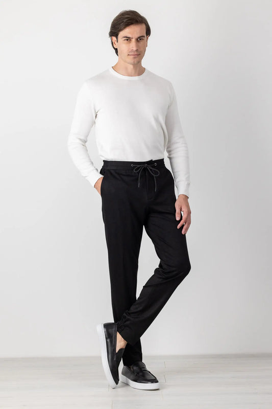 Autumn winter black lyocell jersey trousers