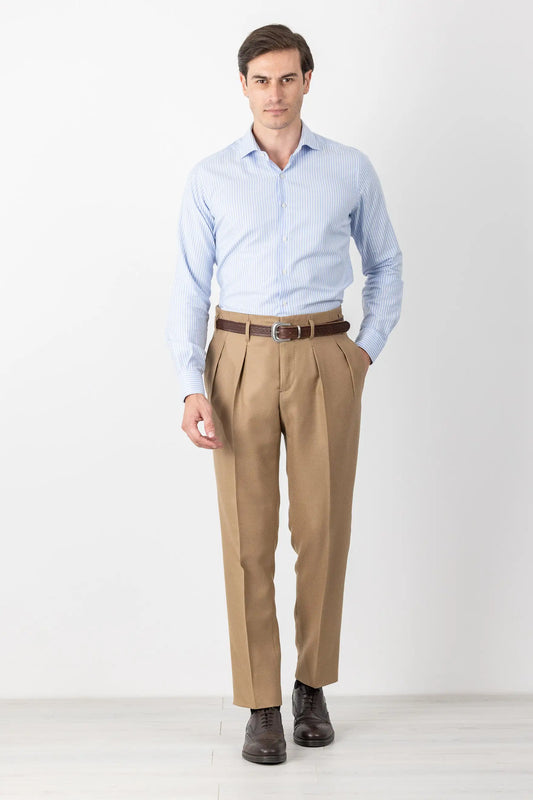 Pantaloni in lana beige quattro stagioni