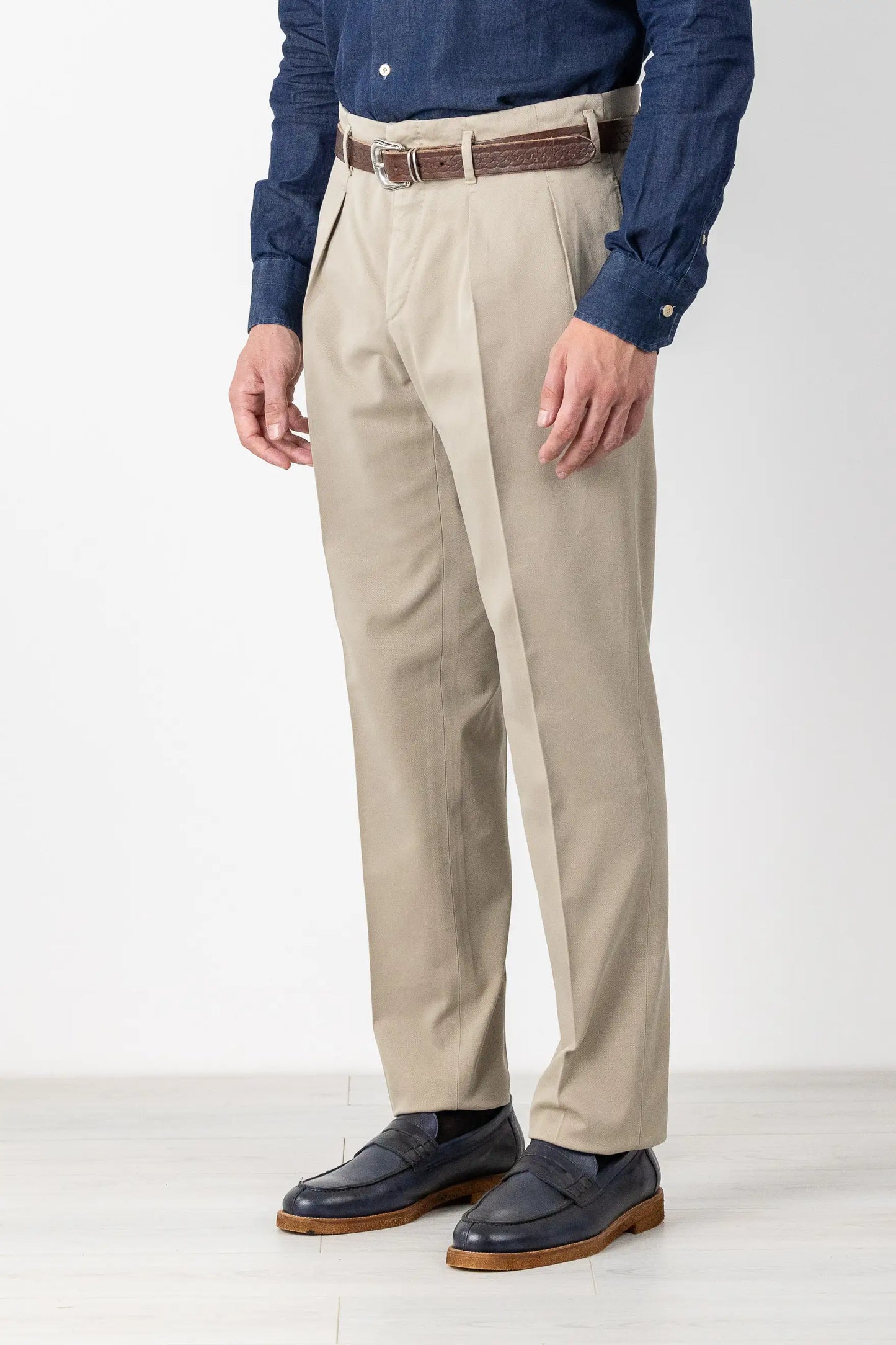 Pantalon chino beige en coton et modal automne hiver