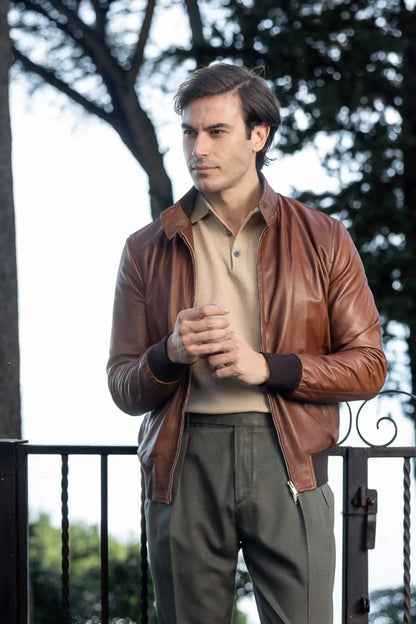 Brown Genuine Leather Bomber 100% Made in Italy