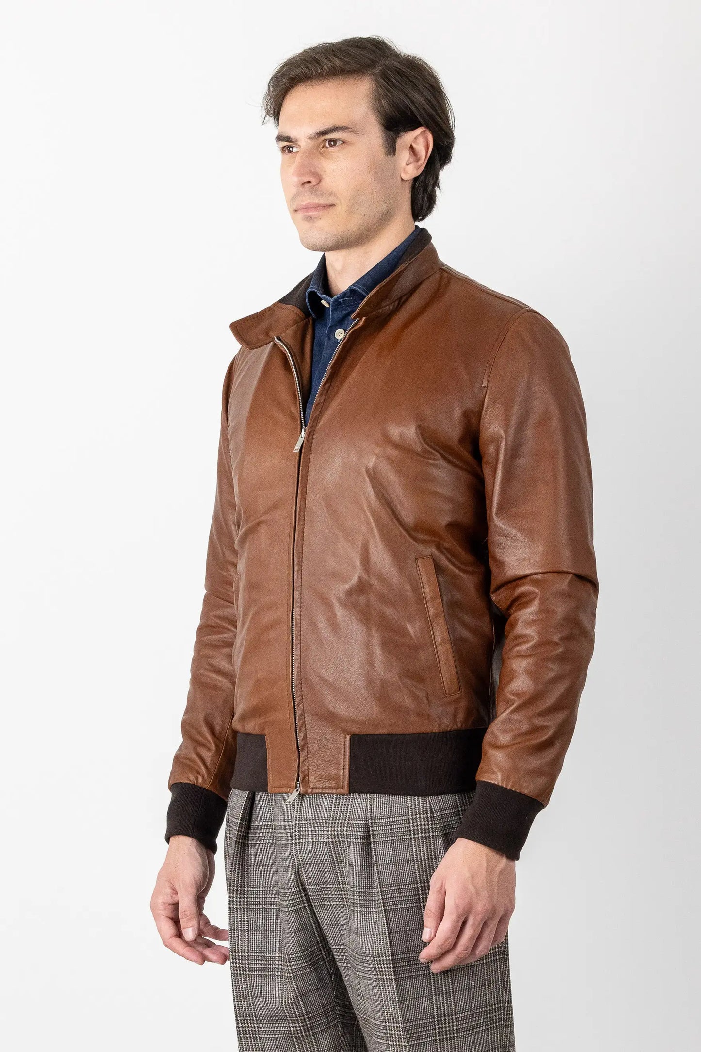 Brown Genuine Leather Bomber 100% Made in Italy