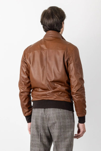 Brown Genuine Leather Bomber 100% Made in Italy