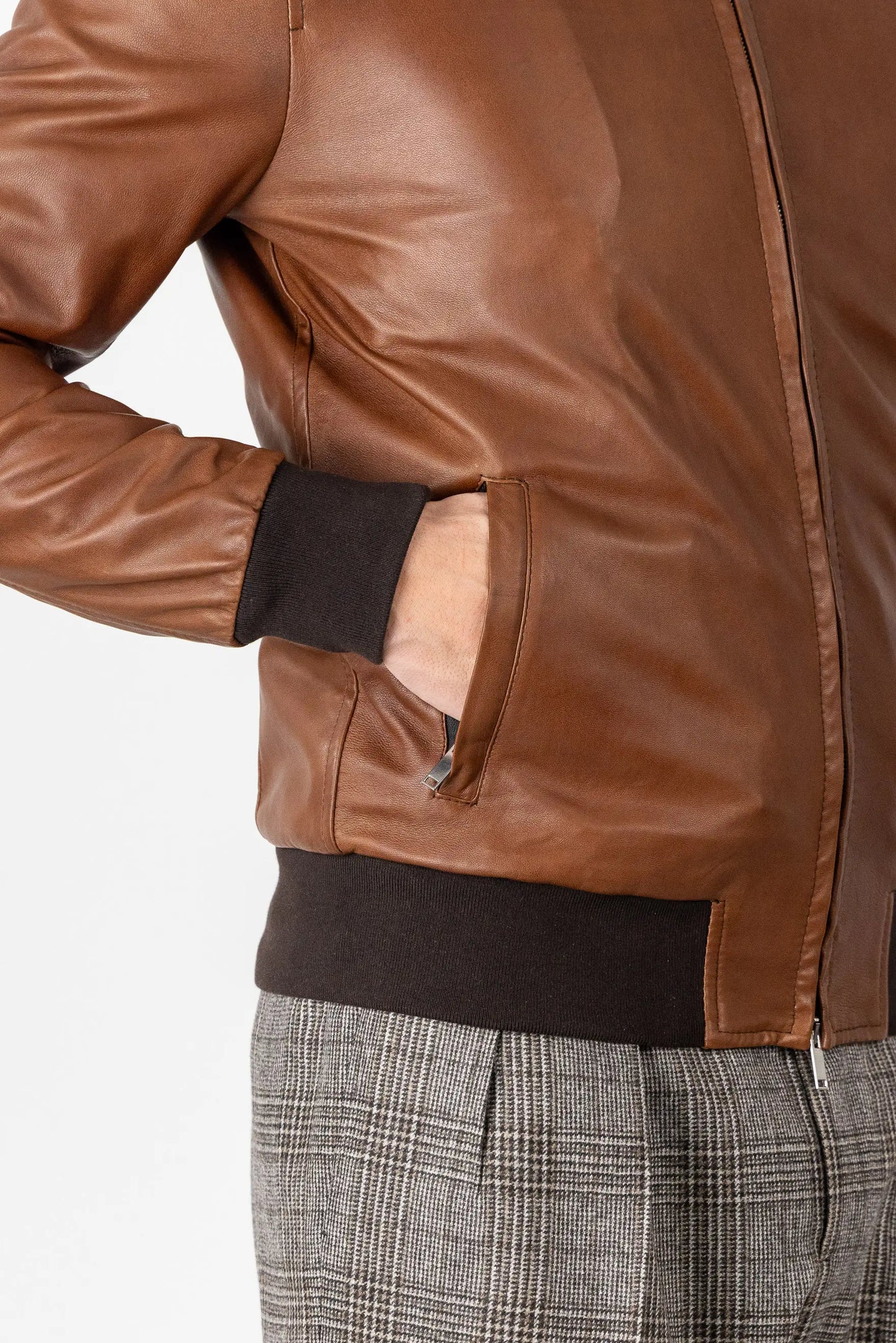 Brown Genuine Leather Bomber 100% Made in Italy