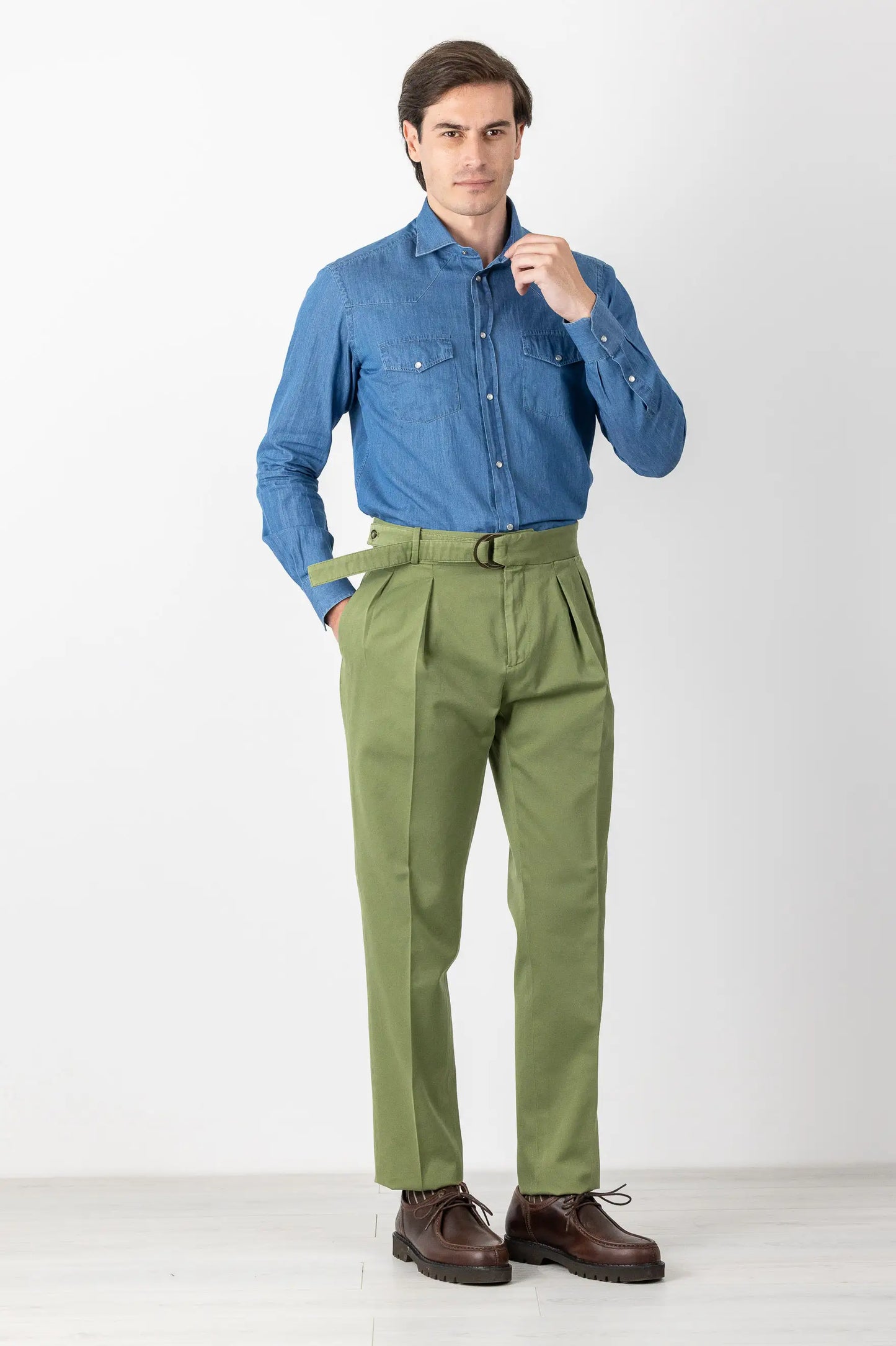 Pantaloni chino in cotone verde autunno inverno