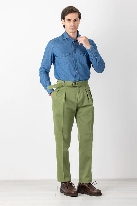 Pantalon chino en coton vert automne hiver