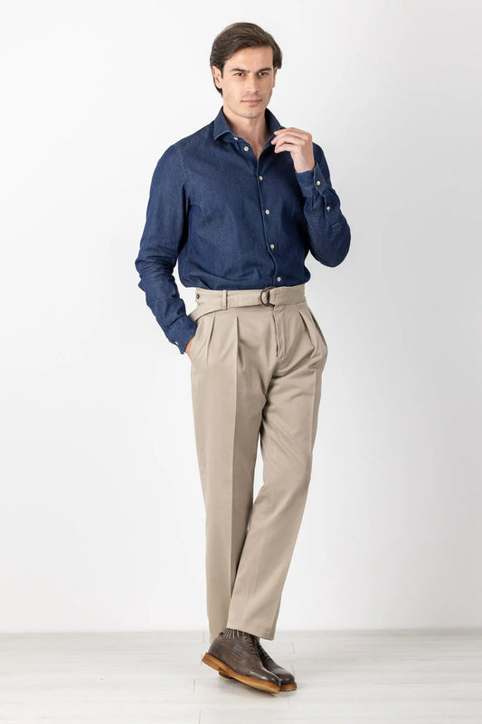 Pantaloni chino in cotone beige autunno inverno