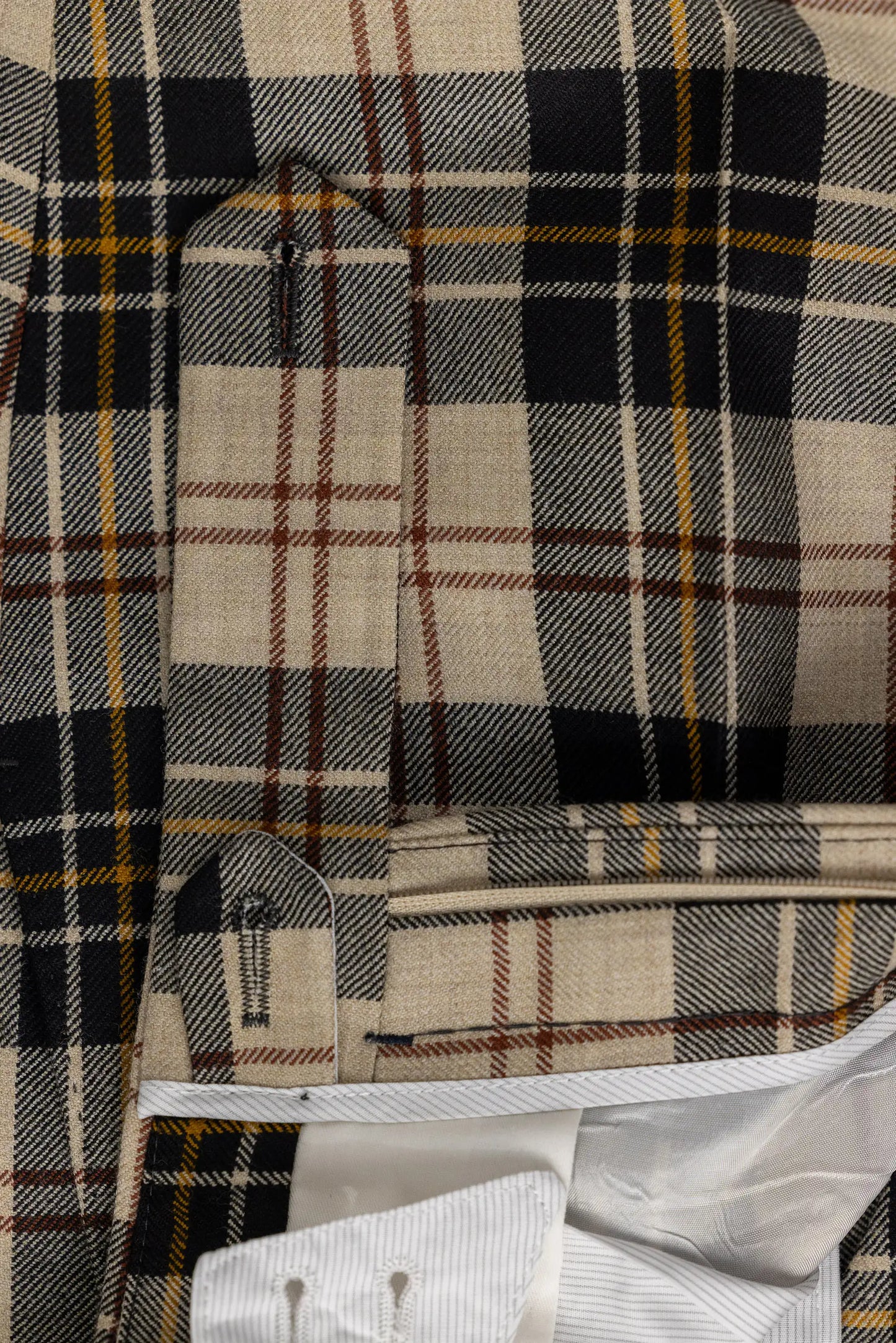 Autumn winter beige and black checked wool flannel trousers