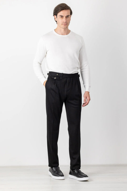 Autumn winter black Lyocell and wool jersey trousers