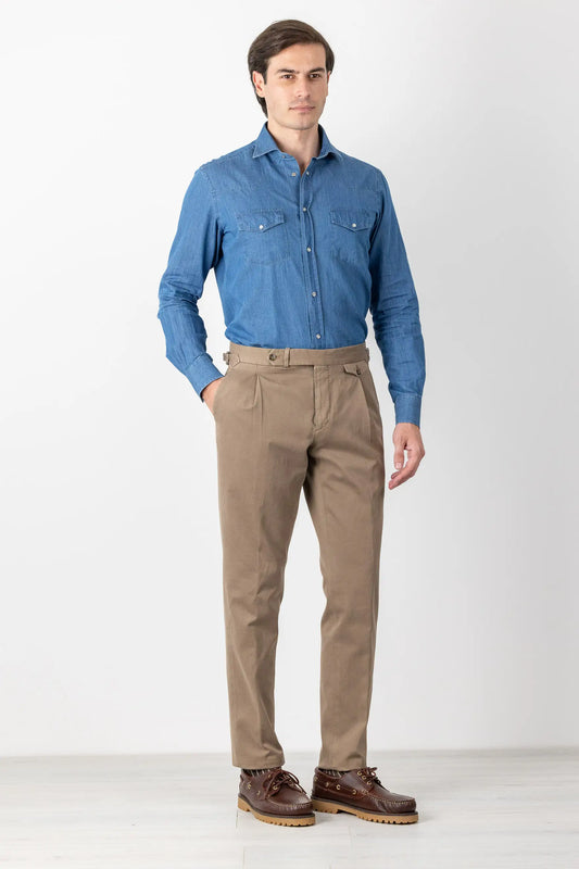 Pantaloni chino in cotone marrone autunno inverno