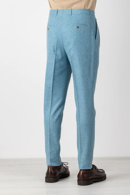 Pantaloni in flanella di lana 130’s azzurro autunno inverno